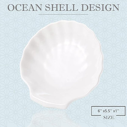 Shell Ring Dish Tray, Ceramic Jewelry Tray Trinket Dish, Seashell Key Holder Bowl, Beach Room Coastal Decor Aesthetic, Ocean Bathroom Counter Decor, White, Large