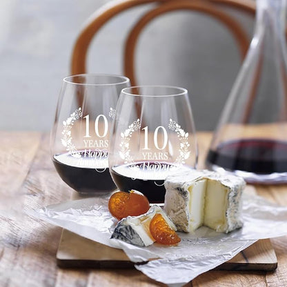 Perfectinsoy 10 Years Happy Anniversary Wine Glass Set of 2, 10th Anniversary - Image 3