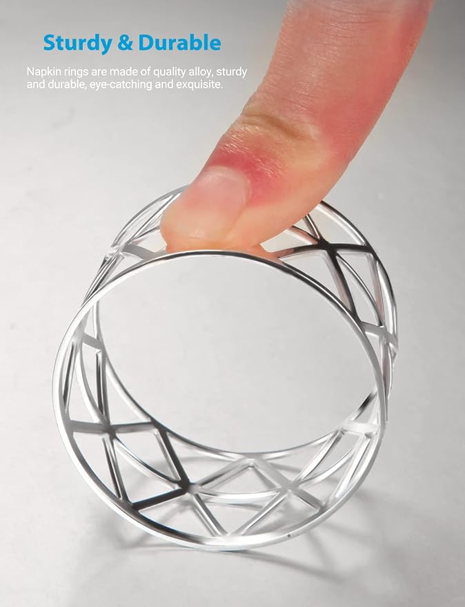 12 Pack Napkin Rings Holders Silver Color Hollow Design Décor Dinner Party - Image 5