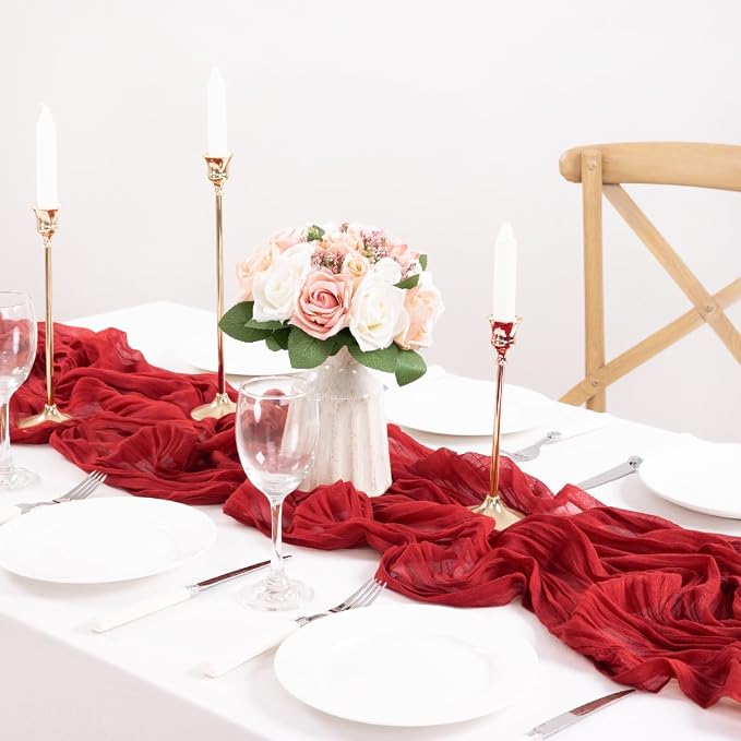 3 Pack Red Cheesecloth Table Runner 10ft Boho Gauze Annniversary Decor | - Image 5