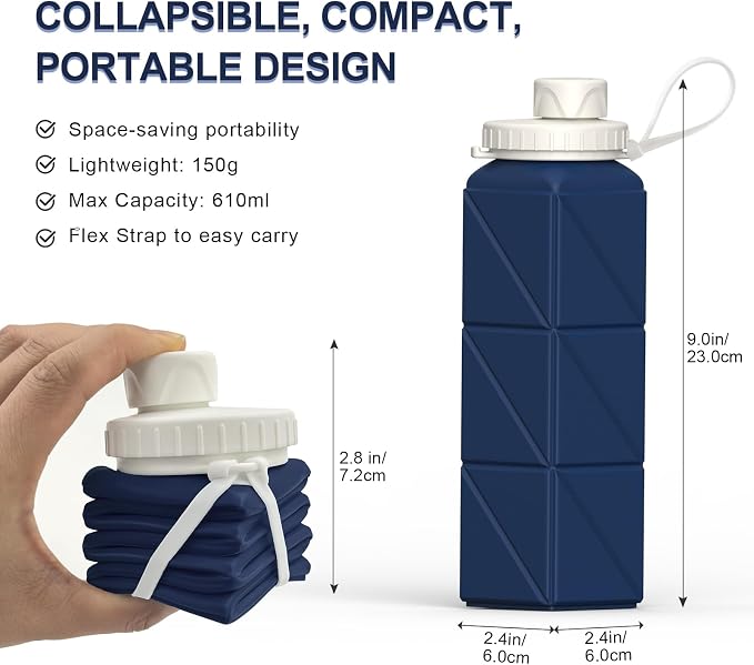 BEAUTAIL Collapsible Water Bottles 21oz/610mL, Silicone Travel Water Bottle | - Image 3