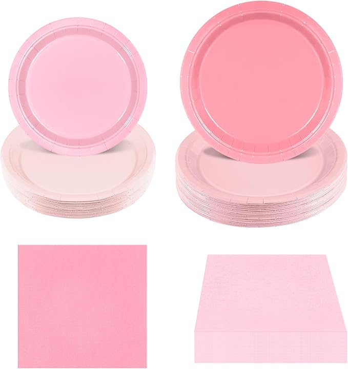 180Pcs Pink Party Supplies Paper Plates and Napkins Serve 60 | Disposable by Hpscdyo