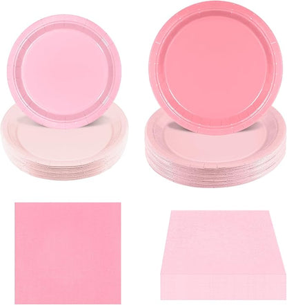 180Pcs Pink Party Supplies Paper Plates and Napkins Serve 60 | Disposable by Hpscdyo