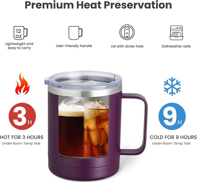 MEWAY 12oz Coffee Mug With Handle 2 Pack Bulk, Stainless Steel Insulated Travel - Image 2