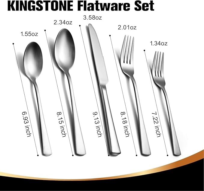 18/10 Stainless Steel Flatware, 5-Piece Forged Silverware Set - Image 2