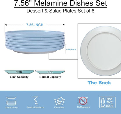 Webbylee Melamine Dessert Plates Set of 6-7.5" Serving Durable Dishes Perfect - Image 2