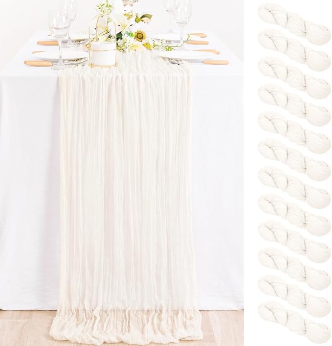 12 Pack Ivory White Cheesecloth Table Runner Rustic Gauze Centerpiece | by MLMC
