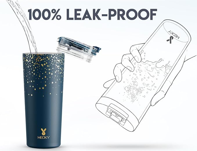 Meoky 24 oz Insulated Travel Coffee Mug: Leak Proof Lid, Midnight Galaxy | - Image 5