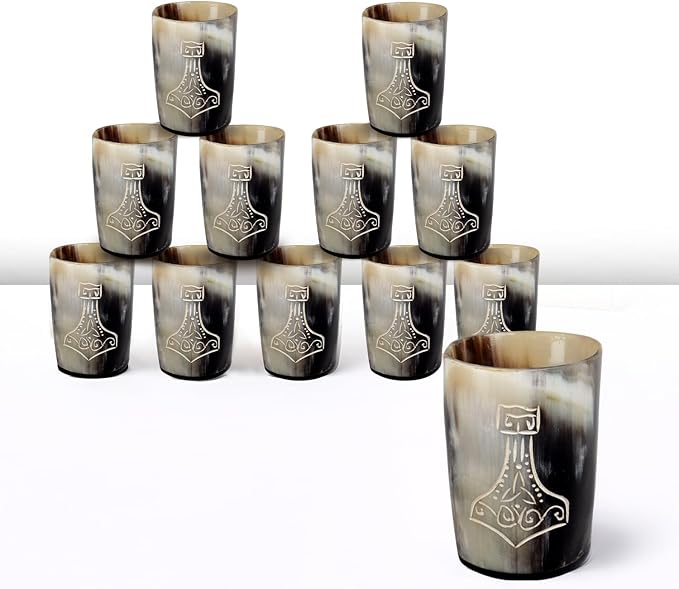 Handicrafts Home Viking Horn Shot Glasses Set of 12, Rustic Viking Drinkware by HandicraftsHome