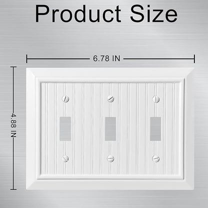 Beadboard Outlet Covers Wall Plates, Bamboo Fiber Light Switch Covers, Natural Material Electric Receptacle Decorative Switch Plate Outlet Cover (Pure White, 3 Gang Toggle 1 Pack)