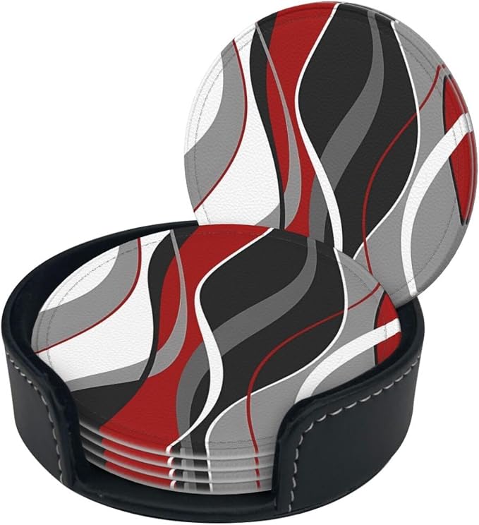 6 Pcs Red Black Gray White Modern Striped Line Abstract Geo Wave Simple - Image 3