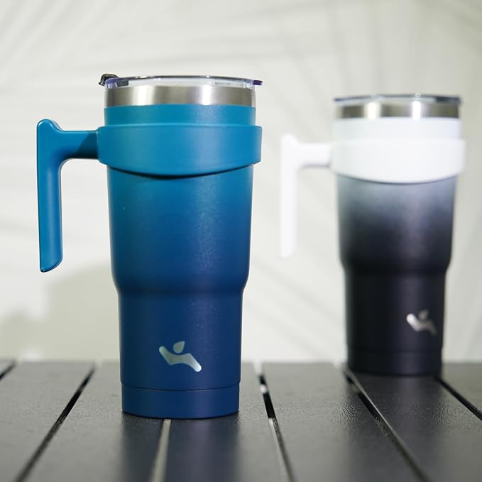 Konokyo 20 oz Tumbler with Handle and Straw, Insulated Travel Mug | Navy Blue; - Image 7