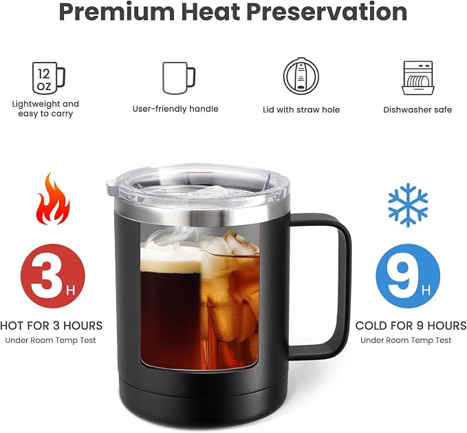MEWAY 12oz Coffee Mug With Handle 4 Pack Bulk, Stainless Steel Insulated Travel - Image 3