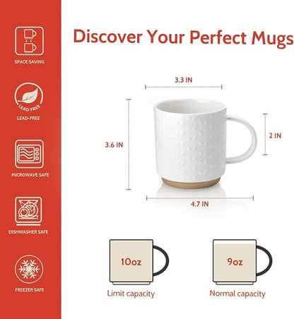 Sweese Stackable Coffee Mugs Set of 4, 10 oz Porcelain Coffee Cups - Image 4