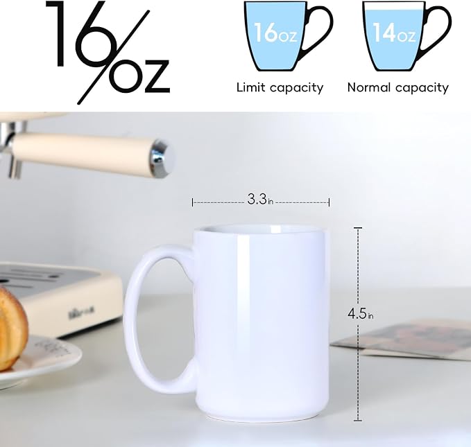 16 OZ Coffee Mug, Classic Blank Ceramic Cup - Image 2