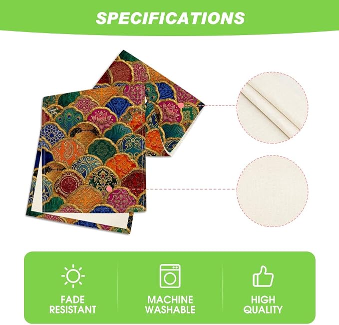 Artoid Mode Wave Shape Peacock Feather Lotus Paisley Table Runner, Seasonal - Image 5
