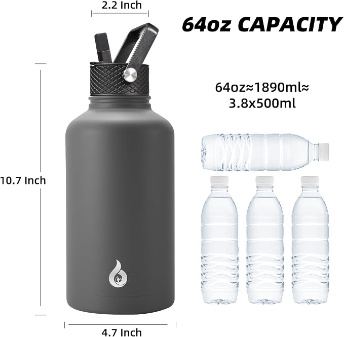 BJPKPK 64oz Insulated Water Bottle, Half Gallon Water Jug - Image 4
