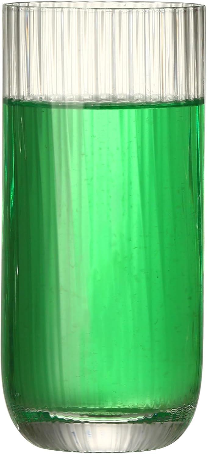 Collins Glasses Set of 6,Highball Glass Set, 15.3 oz, Clear Ribbed Design for Water, Cocktails, Mojito
