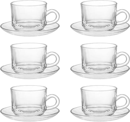 Glass Tea Cups and Saucers Set of 6, Dishwasher & Microwave Safe Teacups - Image 9
