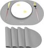 Silicone Placemats, Oval Placemats Set of 4. Heat-Resistant and Easy to Clean Siliconty Mats, Non-Slip Silicone Placemats for Table Protection. (4, Light Gray)