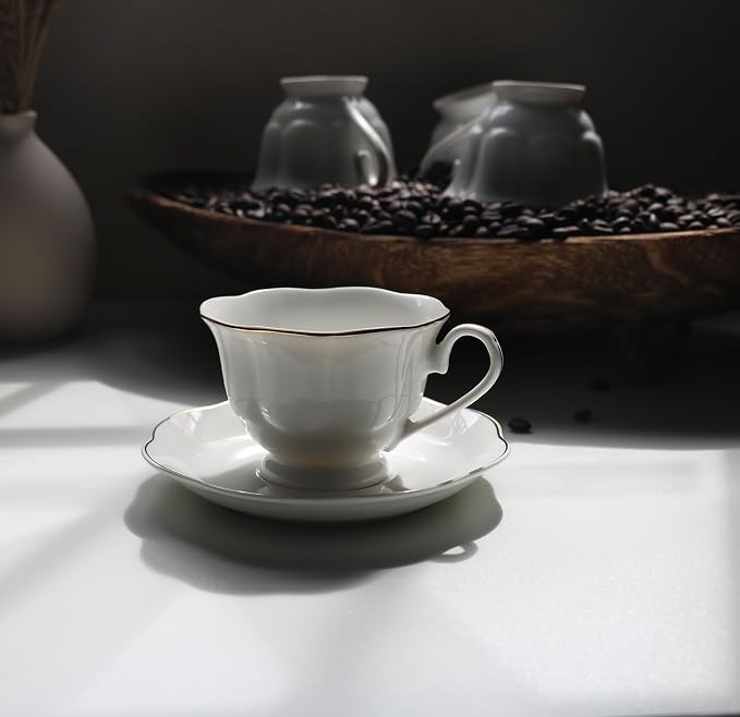 Guangyang 12 Pieces Tea Cup set Fine Porcelain 6oz Cup and Saucer set of 6 - Image 2