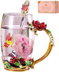 Birthday Gifts For Women, Enamel Butterfly Flower Glass Tea Cup Rose Red Coffee by DasyFly