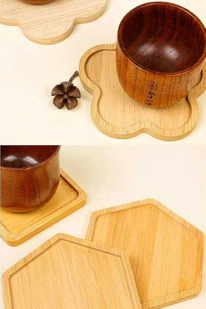 Wood Coasters Set of 4 - Handcrafted Drink Coaster Thick Heat-Resistant for Office, Bar, Farmhouse - Natural Bamboo Drink Cup Coasters for Table Protection