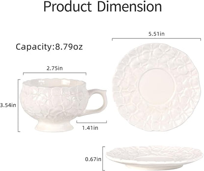 KAMMAK Tea Cups and Saucers Set of 2, 8.5 oz Porcelain Coffee Cups, 560N | - Image 6