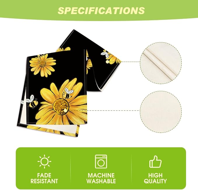 Artoid Mode Black Bee Sunflower Summer Table Runner, Seasonal Spring Flowers - Image 5