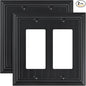2-Pack Classic Beadboard Decorative Double Decorator Outlet Cover Plate, Matte Black Durable Natural Bamboo Fiber Wall Plates for Electrical Outlets, Receptacle, GFCI Outlet, Dimmer Switch, 2-Gang