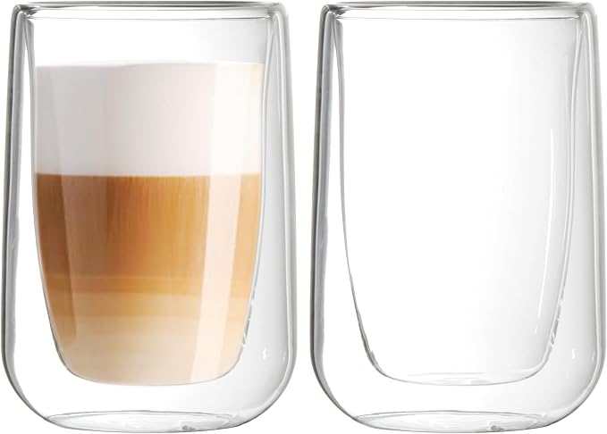 Youngever 2 Pack Glass Coffee Cups, Double Wall Thermo Insulated Coffee Cups by Youngever