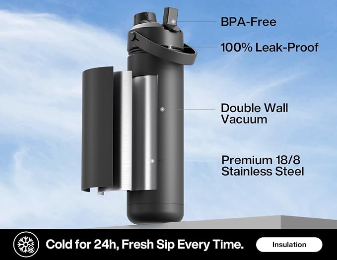 POWCAN 26 oz Insulated Water Bottle: Straw and Spout Lid, Glow-in-the-Dark | - Image 3