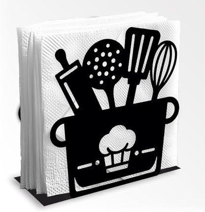 Kitchenware Decorative Black Metal Napkin Holder for Table, 4.9" x 5.3" x 2" Pot Standing Napkin Holder for Home Kitchen Restaurant Picnic Party Coffee Bar Dining Room