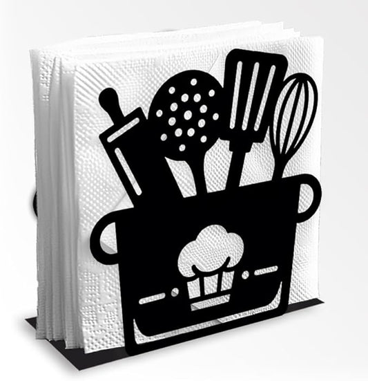 Kitchenware Decorative Black Metal Napkin Holder for Table, 4.9" x 5.3" x 2" Pot Standing Napkin Holder for Home Kitchen Restaurant Picnic Party Coffee Bar Dining Room