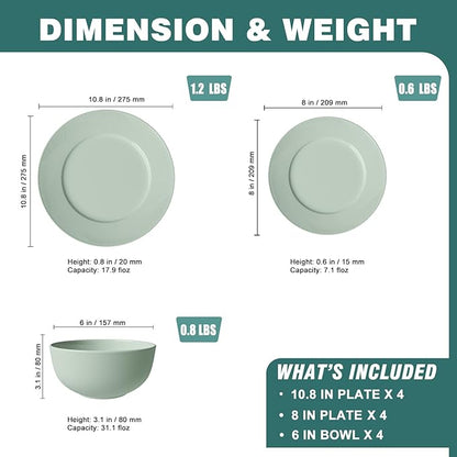 Yoshy 12-Piece White Bone China Dinnerware with Lightweight Durable Chip Resistant Design Service for 4 (12 Piece - Service for 4, Willowmist)