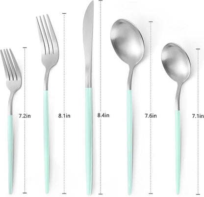 VANVRO Matte Green Silver Silverware Set, 20-Piece Stainless Steel Flatware Set - Image 2