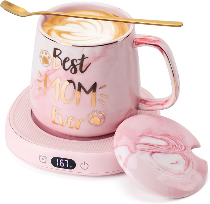 Coffee Mug Warmer & Best MOM Ever Mug Set, Electric Cup Warmer by LOUTYTUO