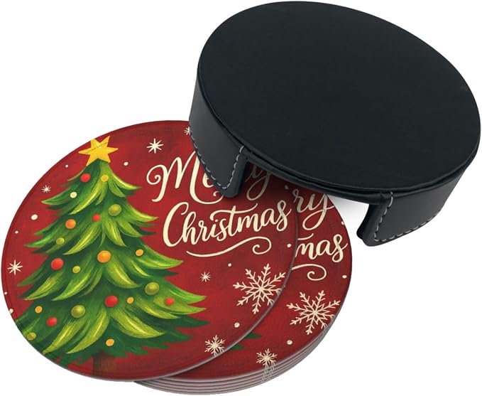 Merry Christmas Green Tree Coasters - Image 7