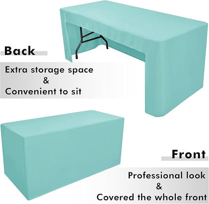 Nasitos 2 Pack Fitted Tablecloth for 4 Foot Tables-Aqua Open Back Folding Table Cover Washable and Wrinkle Resistant Table Cloth for Trade Show, Book Fair, Career Fair, Convention, Events