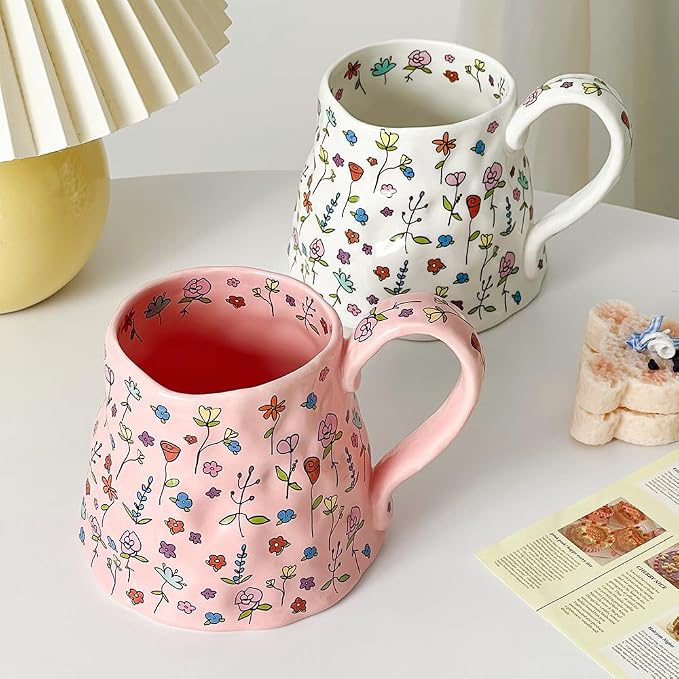 Large Ceramic Coffee Mug Pink Cute Flower - Image 6