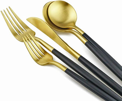 Black Gold Flatware, Royal 10 Piece Matte Black Handle 18/10 Stainless Steel - Image 3