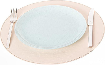 Nikalaz Round Placemats Set (Pack of 4) Recycled Leather Table Mats 15 inches, Kitchen Dining Table Decor by Nikalaz (Creamy White/Beige with Light Pink Nuance)