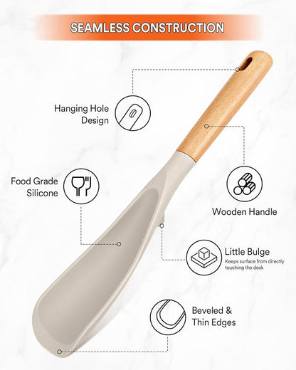 Cooking Spoon for Nonstick Cookwares, Wood Handle Spoon for Mixing, and Scrape - Image 4