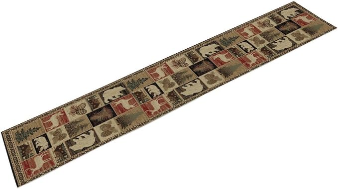 Rustic Bear Table Runner, Vintage Cottage Country Style Pine Tree Elk Wildlife - Image 5
