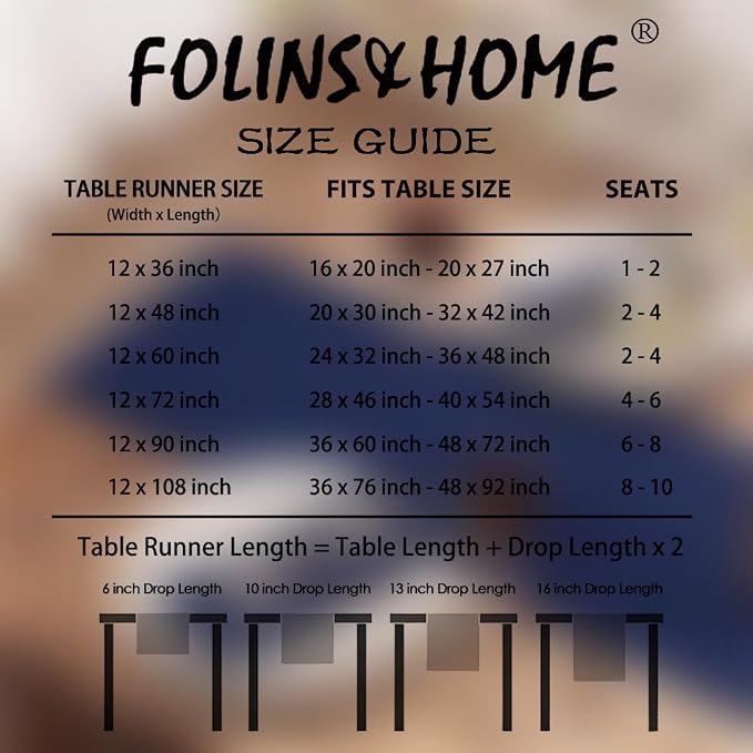 FOLINS&HOME Navy Blue Waterproof Decorative Table Runner 72 Inches Long | - Image 6