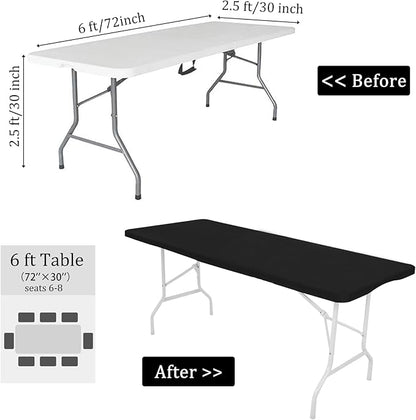 4 Pack Spandex Table Top Cap Cover Stretch Fitted Washable Elastic Rectangle Tablecloth for 6 FT Folding Tables for Indoor Outdoor Party (72 x 30 Inches, Black)
