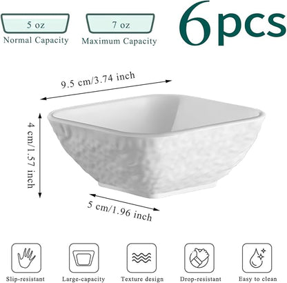 Kyraton Dip Bowls Set 6pcs 6oz, White Plastic Dipping Bowls Soy Sauce Plate for Side Dishes, Condiment Server for Tomato Sauce, Ketchup, Vinegar, BBQ and Party Dinner, Mini Appetizer Plates.