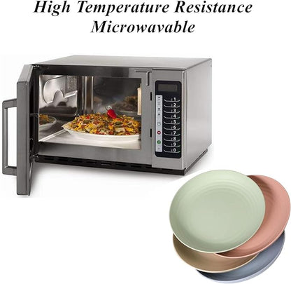 Wheat Straw Plates Lightweight Unbreakable Dinner Dishes Plates Set Dishwasher & Microwave Safe (Large 4 Pack 8')