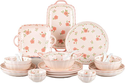 Ceramic Dinnerware Set, Floral Plates and Bowls Sets, Microwave & Dishwasher by FANGJING