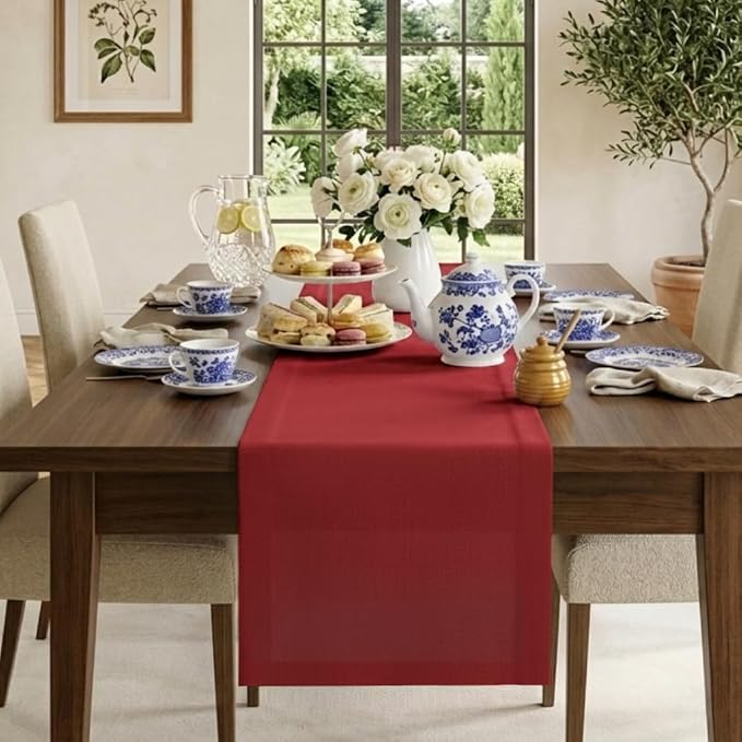 Classic Linen™ by D'Moksha Red Table Runner 72 Inches Long, 100% Pure Linen by DMokshaHomes